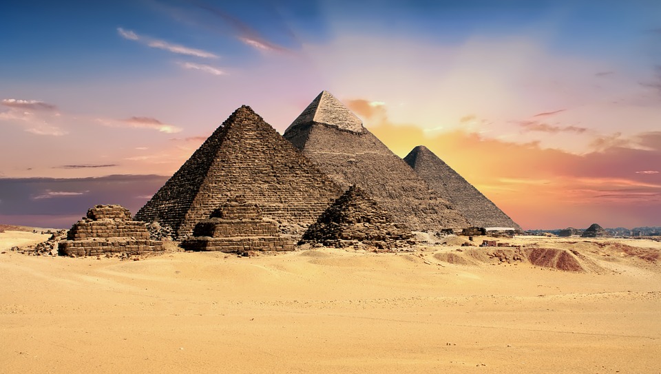 Sun-bathed Giza Pyramids